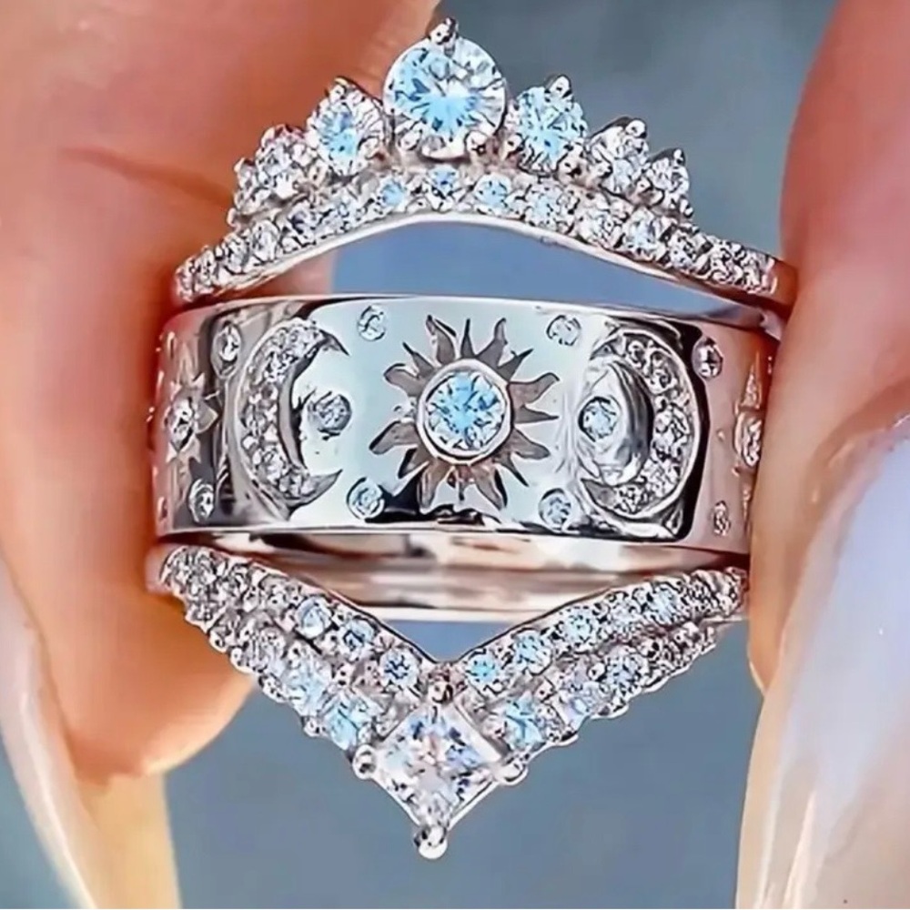 💥Elegant Silver Diamond Ring Set